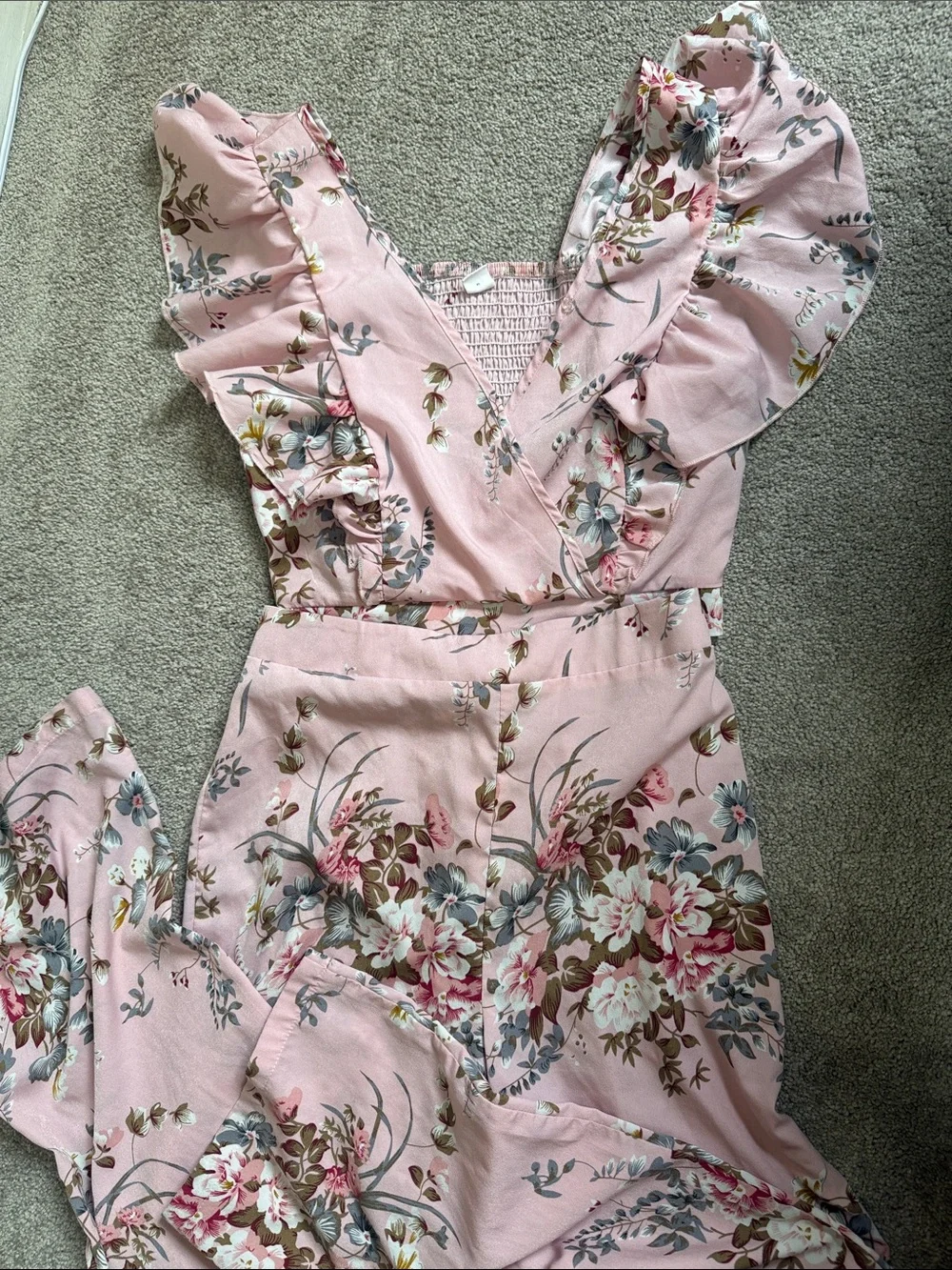 SHEIN Pink Floral Ruffle Two-Piece Matching Set NWOT